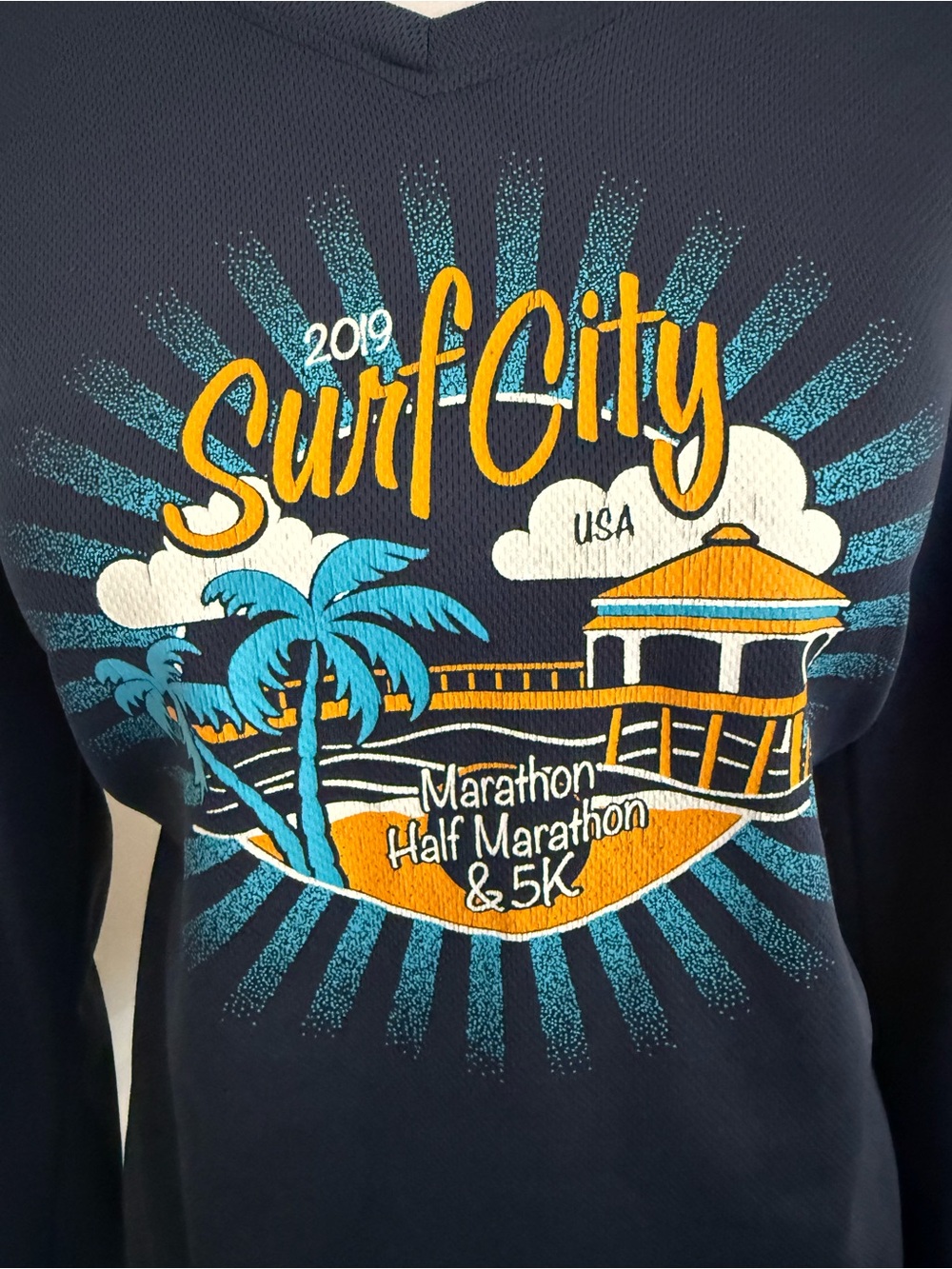 Surf City 2019 Navy Long-Sleeve V-Neck Graphic Tee - Picture 3 of 5